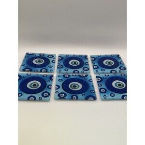 BAR Glass Set of 6 Evil Eye Print Coasters